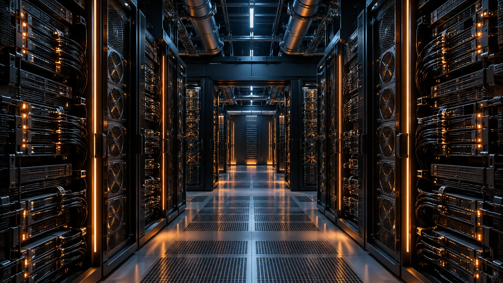 Concept illustration of server racks in an SI data center