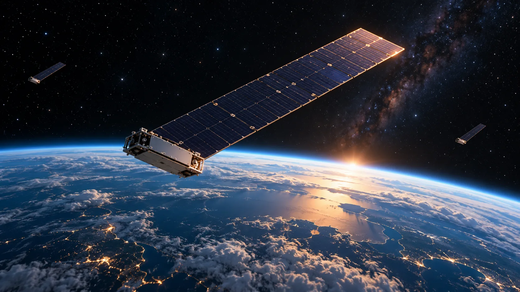 Concept illustration of a satellite internet network above Earth
